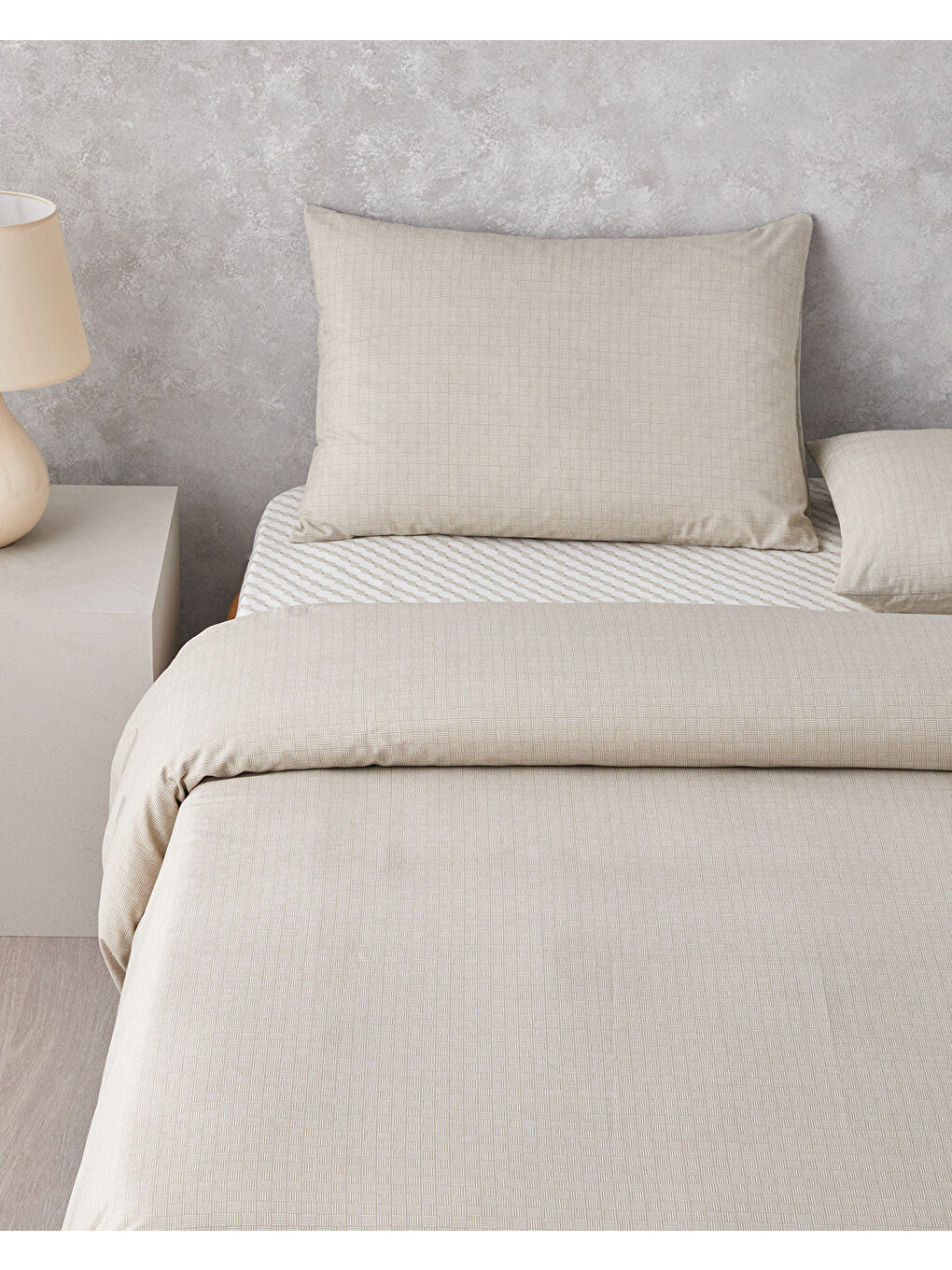 Linework Kolay Ütülenir Tek Kişilik Nevresim Takımı 160x220 cm Bej-1