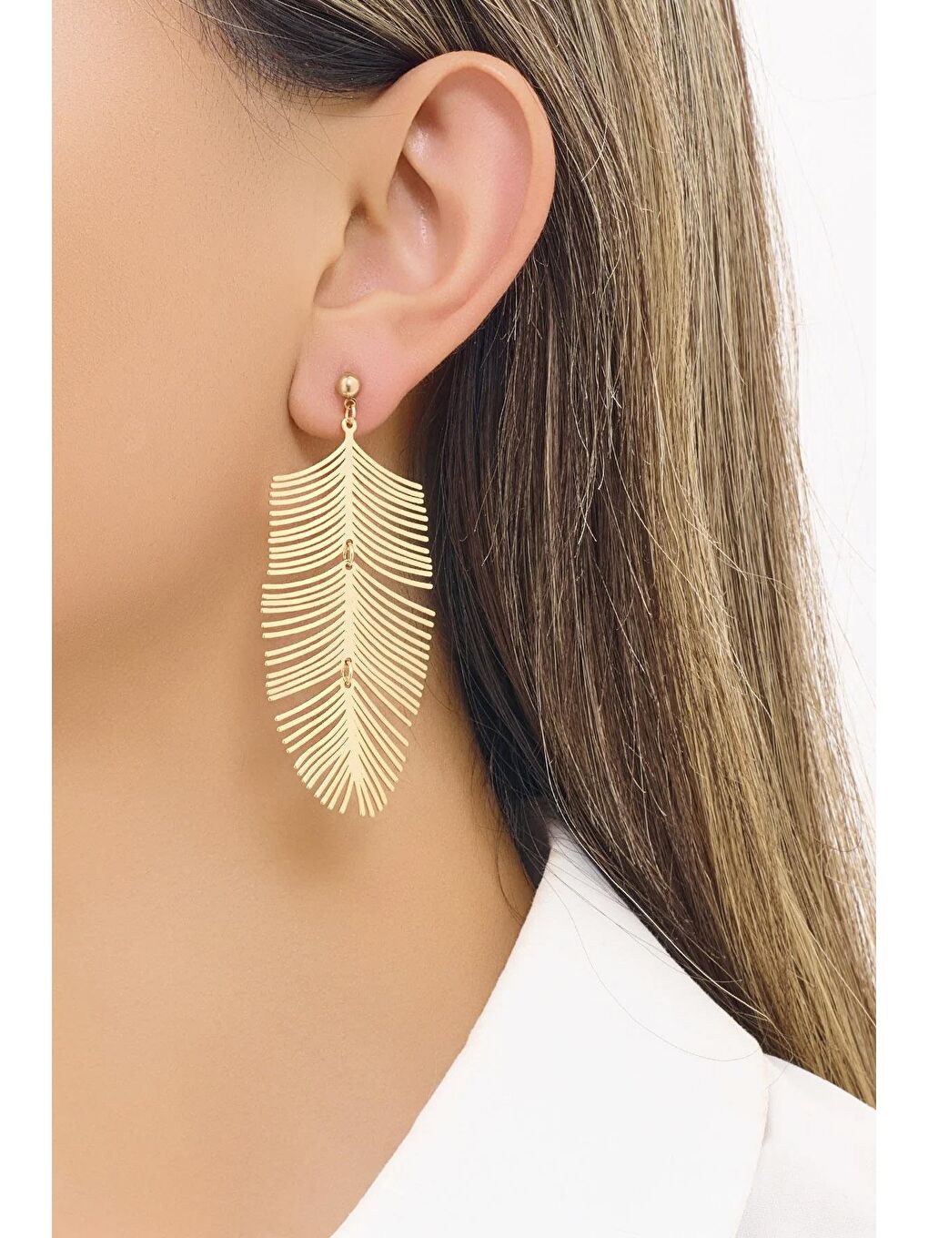 Sarı Altın Yaprak Küpe