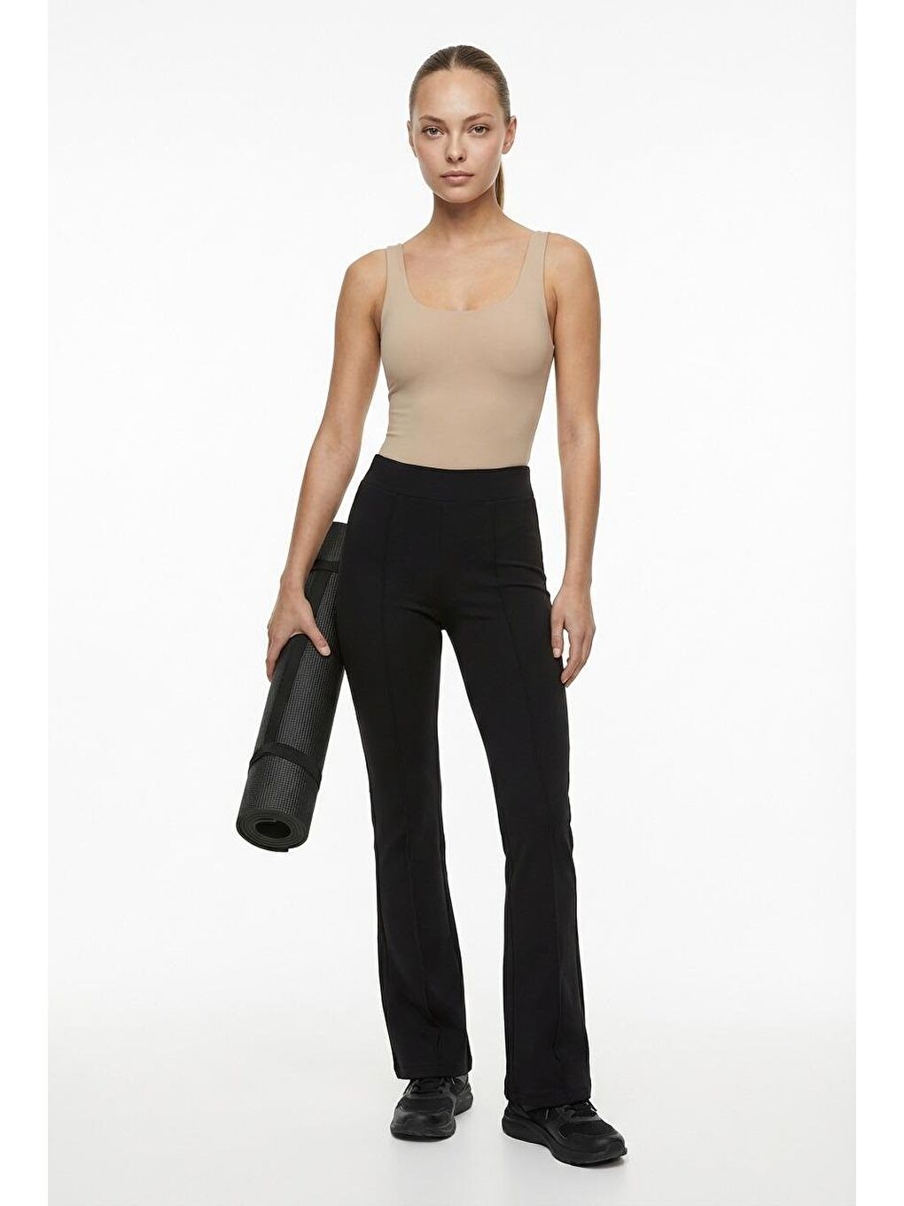 Siyah Yüksek Bel Flare Paça Günlük Kadın Pantolon Mg2645-1