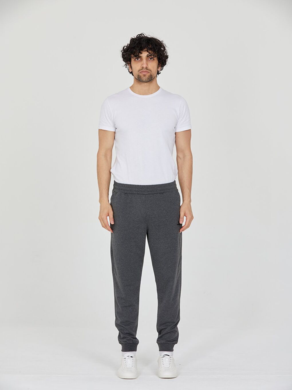 Antrasit Erkek Slim Fit Eşofman Altı Lastikli Paça Günlük Spor Alt Yan Cepli-3