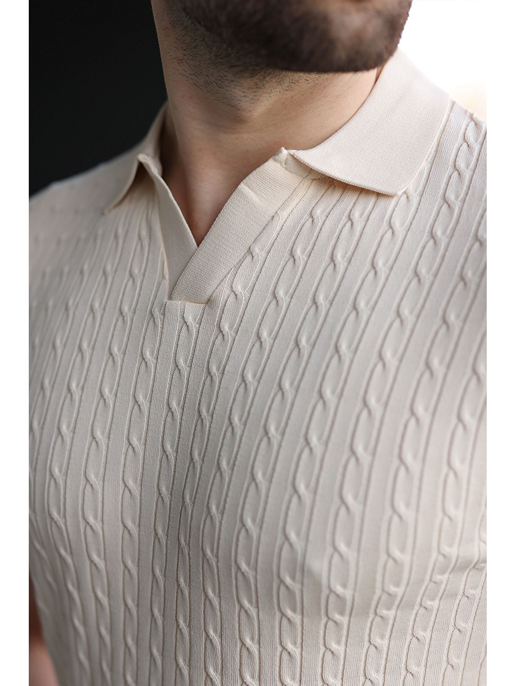 Bej Taş Rengi Slim Fit Polo Yaka Triko Erkek Tişört E7472-2