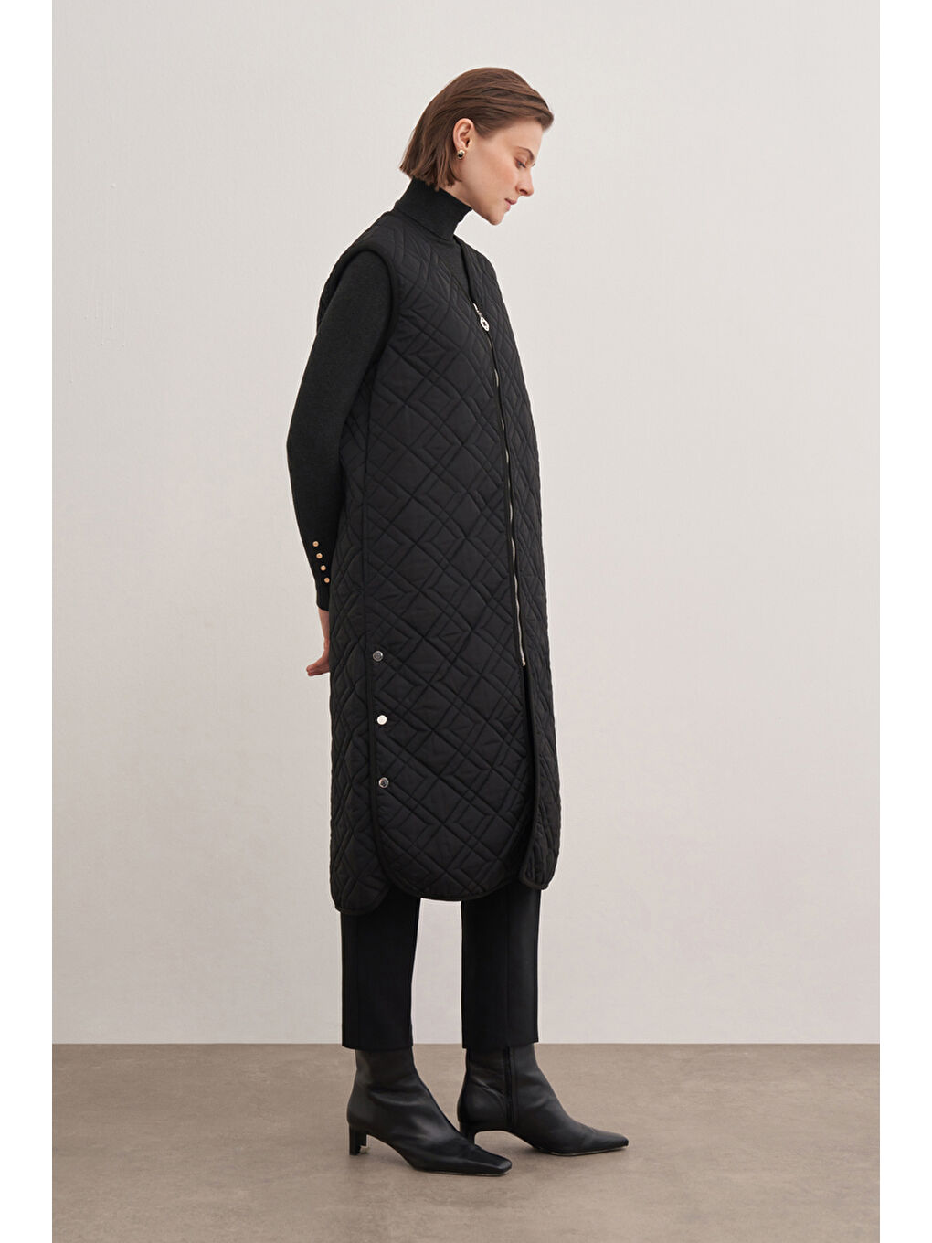 Siyah 9142111 Fermuarlı V Yaka Yelek-1