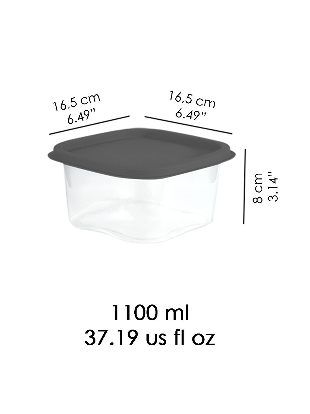 Gri 12 Adet Kare Erzak Gıda Saklama Kabı 1100 ml Antrasit-4