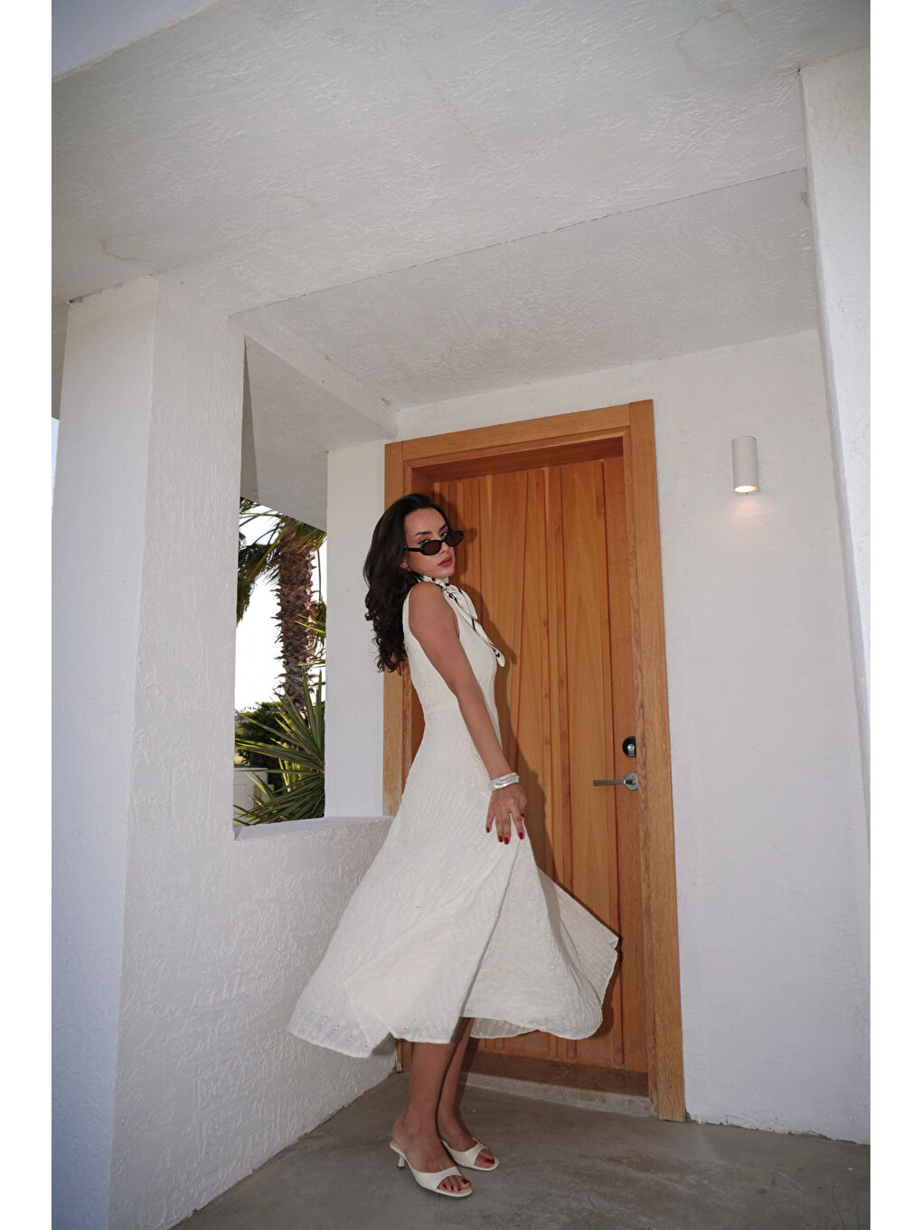 Kadın Sarı Astarlı Brode Uzun Elbise 0999-25134-6