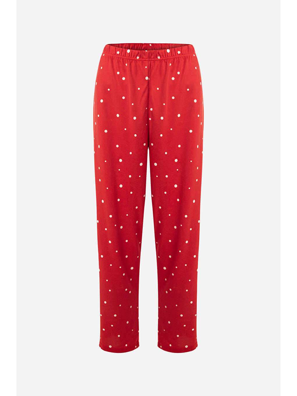 Kadın Soft Touch Kırmızı Puanlı Desenli Gömlek Yaka Uzun Kollu Pijama Takımı-2