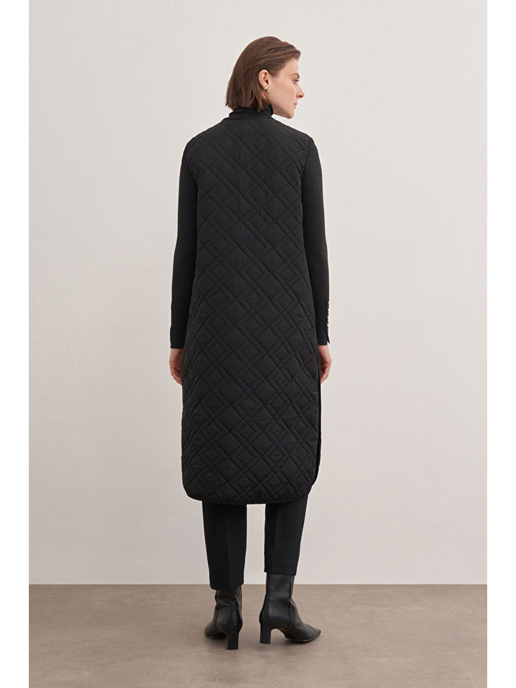 Siyah 9142111 Fermuarlı V Yaka Yelek-4