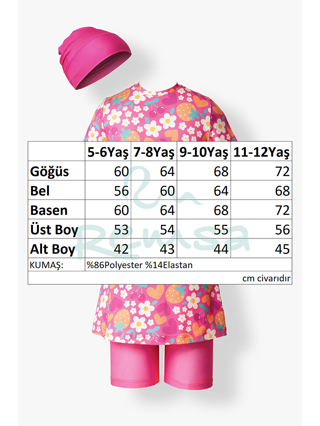 Kız Çocuk Kısa Kollu Taytlı Elastanlı Yarı Kapalı Mayo 2904 Pembe-2