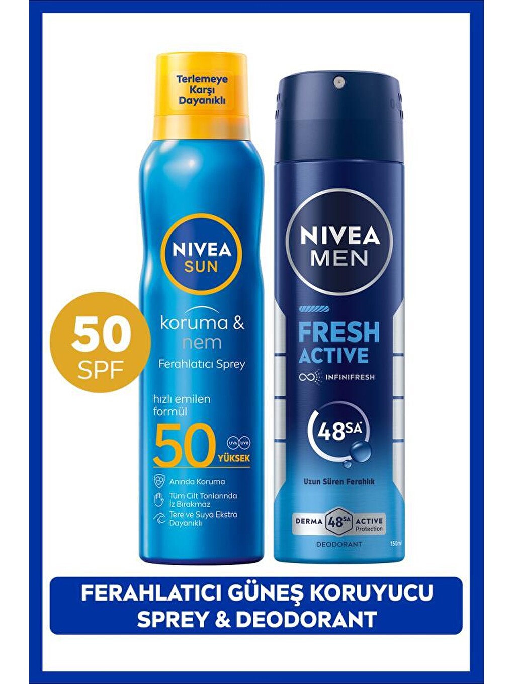 Sun Spf50 Güneş Koruyucu Ferahlatıcı Sprey 200ml Ve Erkek Sprey Deodorant Fresh Active 150ml