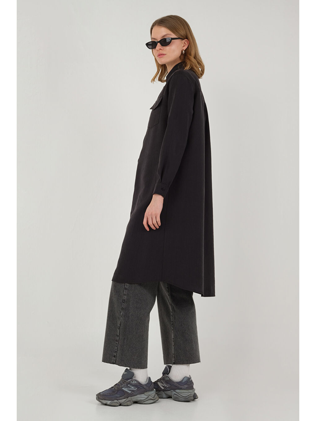 Parçalı Modal Gömlek Siyah-1