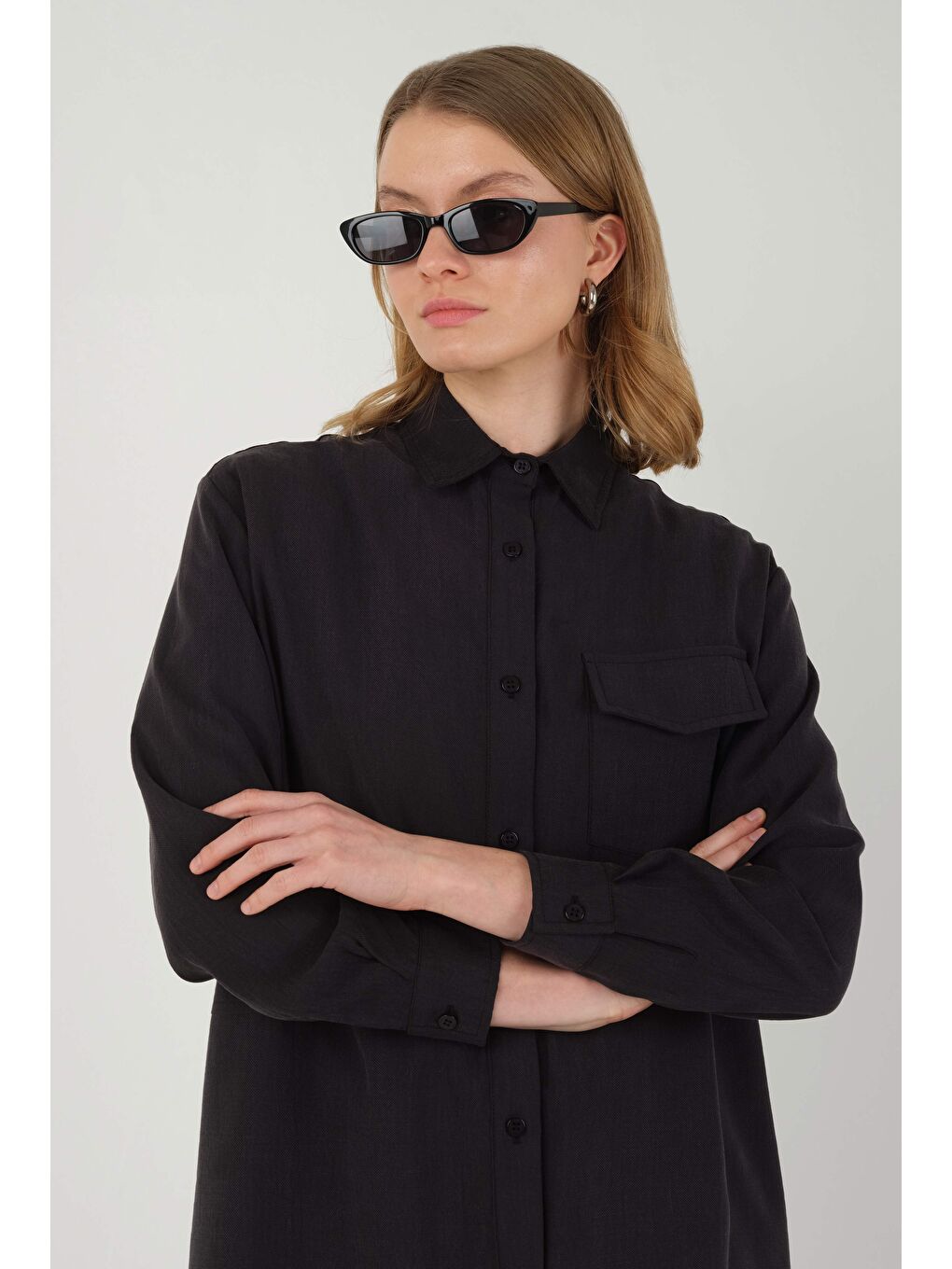 Parçalı Modal Gömlek Siyah-3