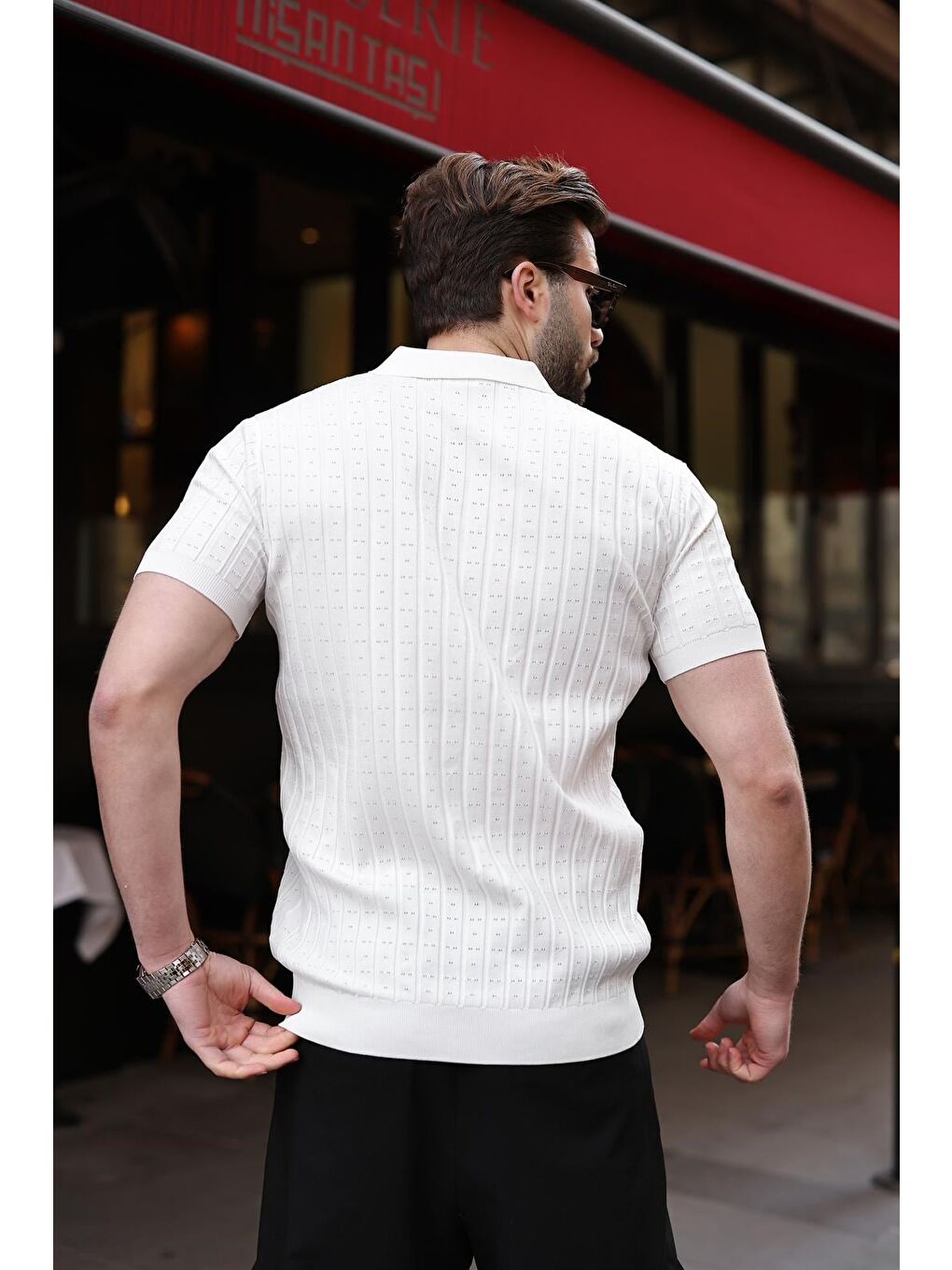 Beyaz Polo Yaka Slim Fit Triko Erkek Tişört E7465-3