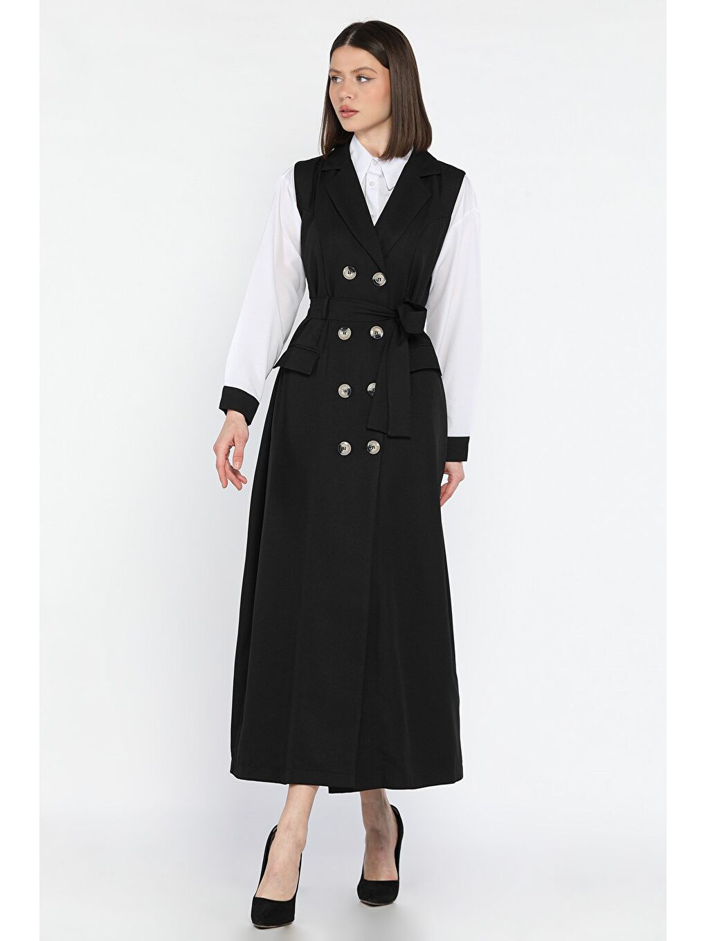 Siyah Kadın Gömlek Elbise İkili Takım-1