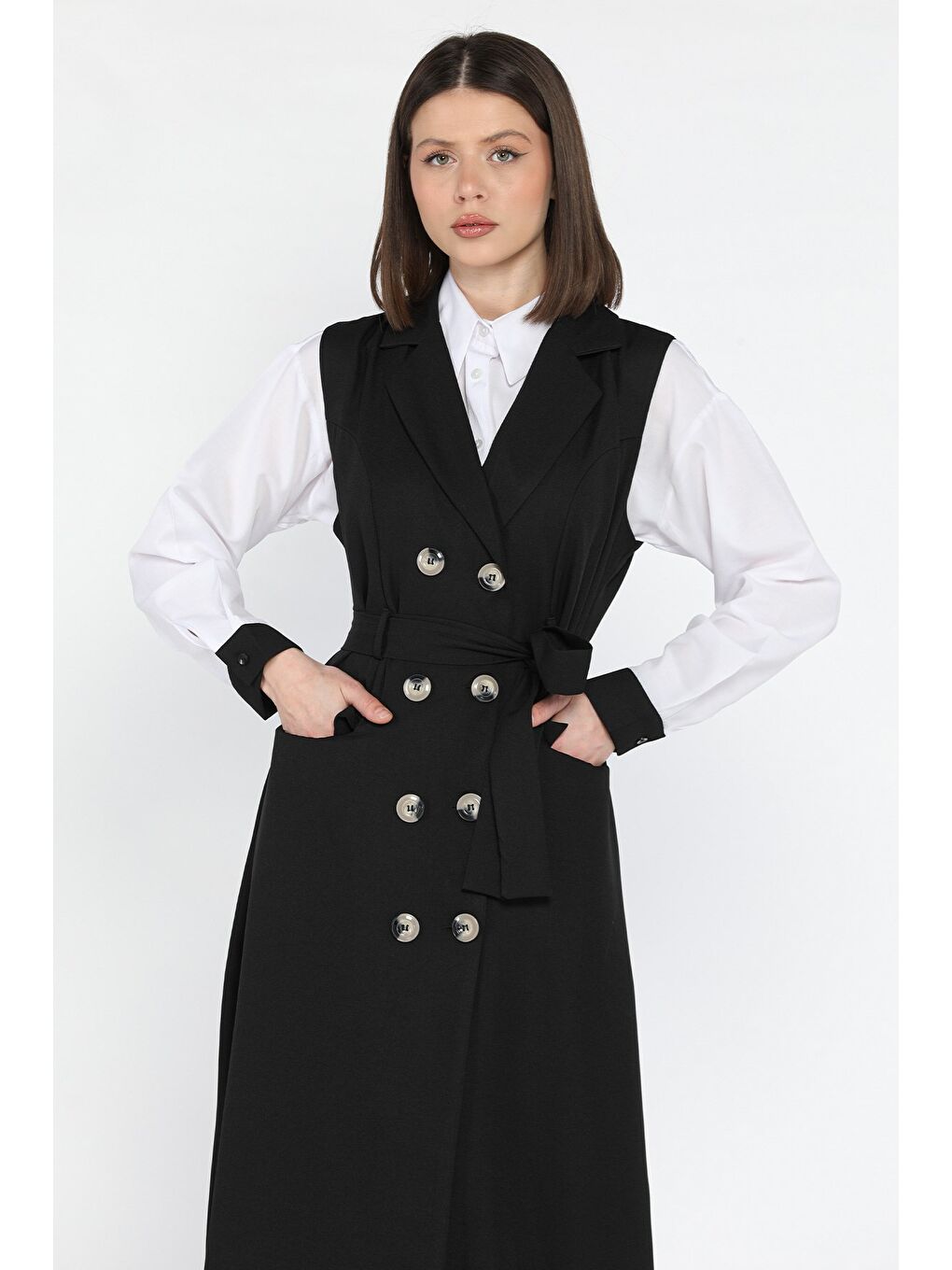 Siyah Kadın Gömlek Elbise İkili Takım-2