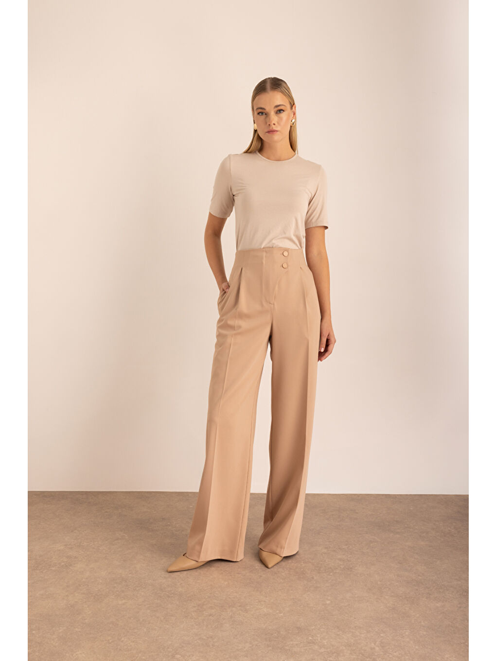 Bej Dokuma Pantolon-1