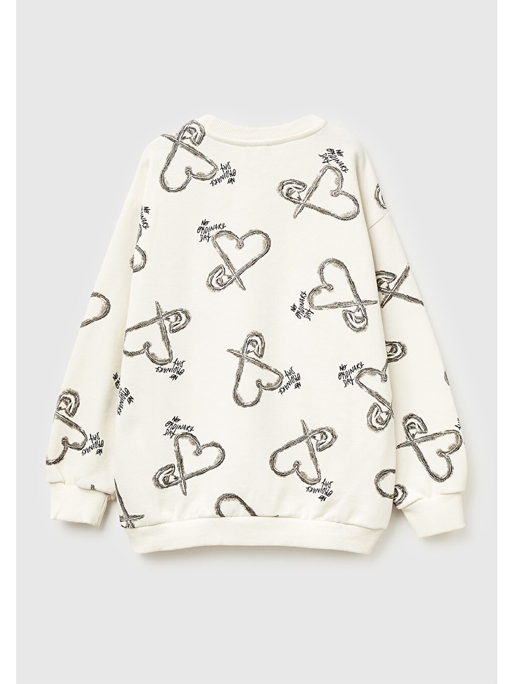 Kız Çocuk Ekru Tamamı Baskılı Logo Etiketi Detaylı Yırtmaçlı Sweatshirt-1
