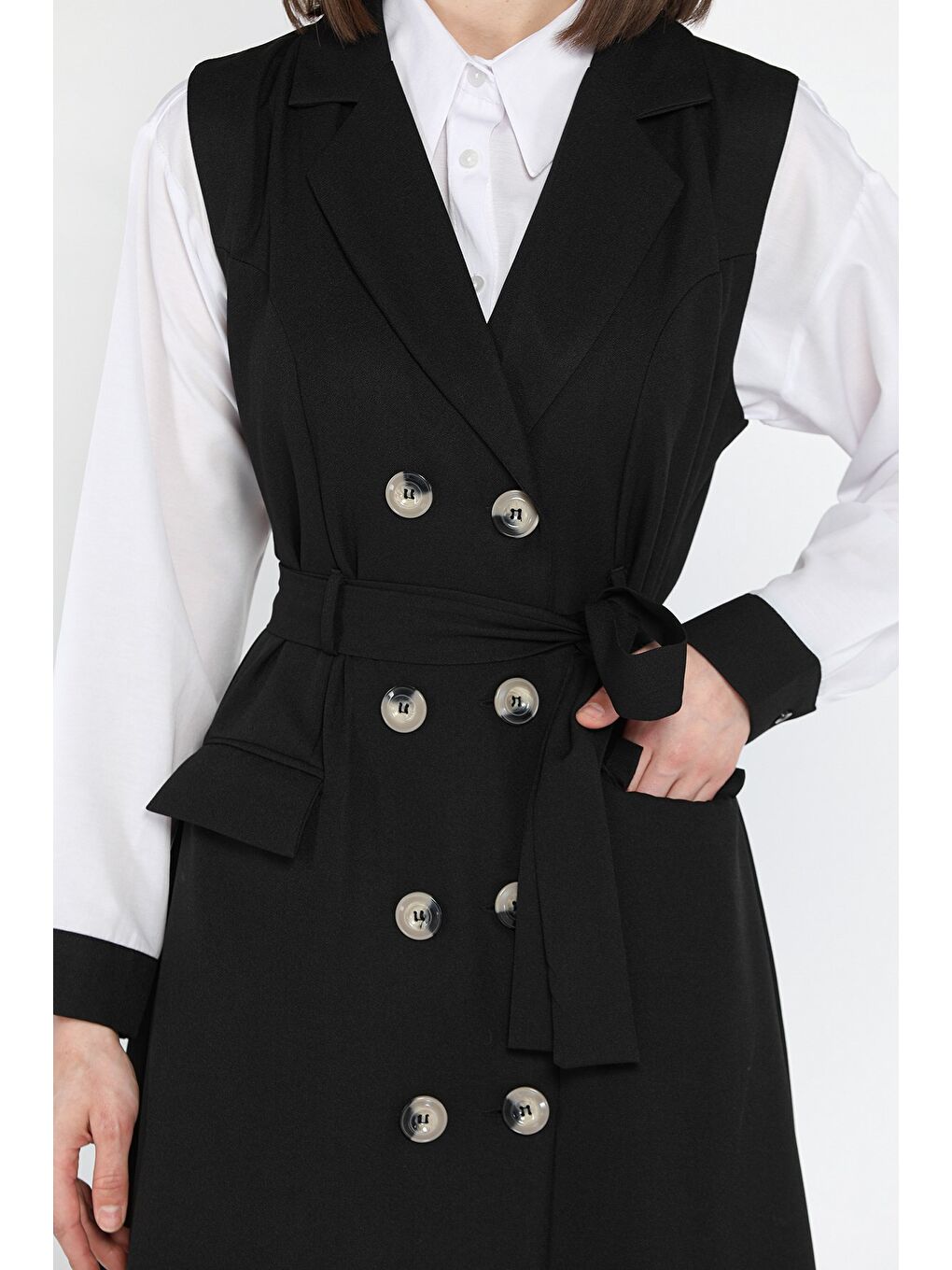 Siyah Kadın Gömlek Elbise İkili Takım-4