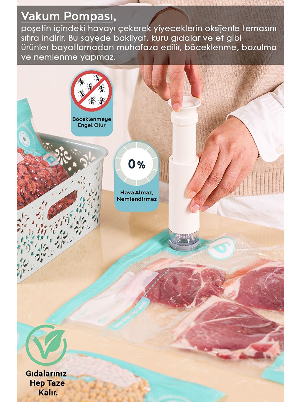Renksiz 11 Parça Vaku mlu Gıda Saklama Torbası Seti Vakum Pompalı Kilitli Hava Almaz Vaku mlu Poşet-1