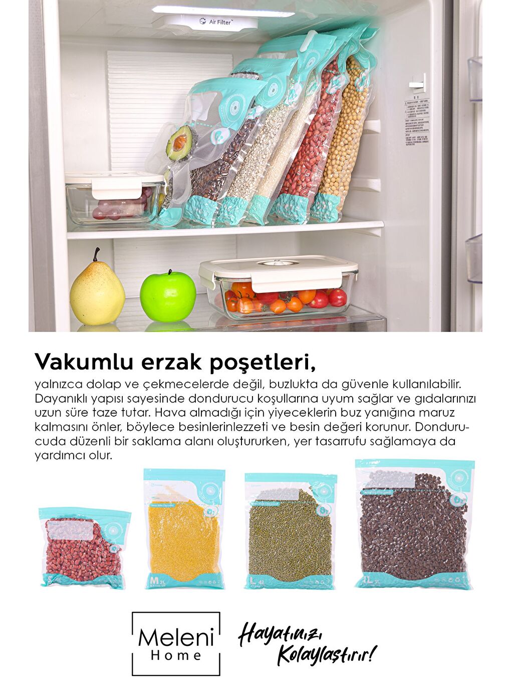 Renksiz 11 Parça Vaku mlu Gıda Saklama Torbası Seti Vakum Pompalı Kilitli Hava Almaz Vaku mlu Poşet-5