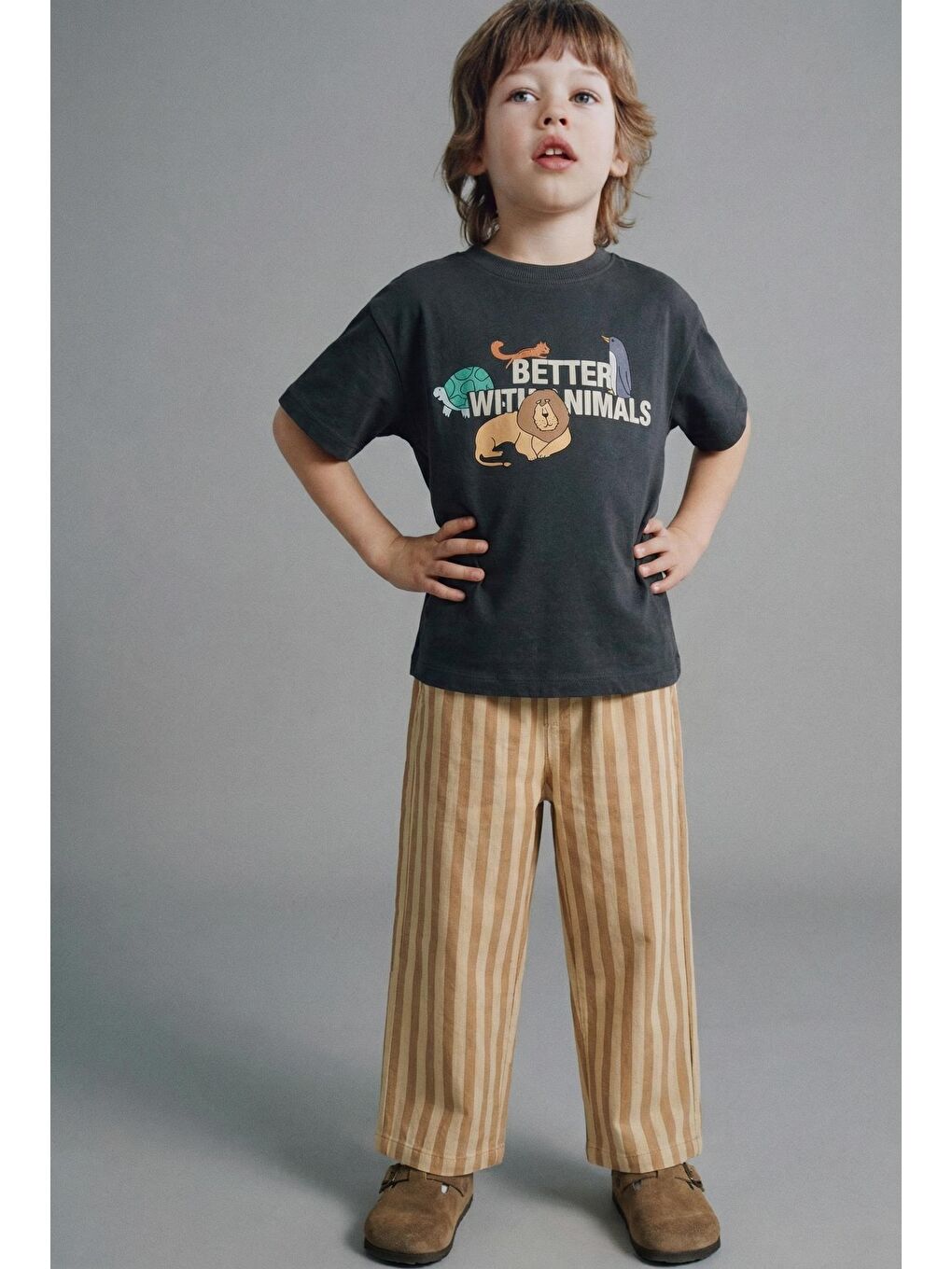 Karışık Erkek Çocuk Pamuklu Baskılı T-Shirt Ve Çizgili Takım