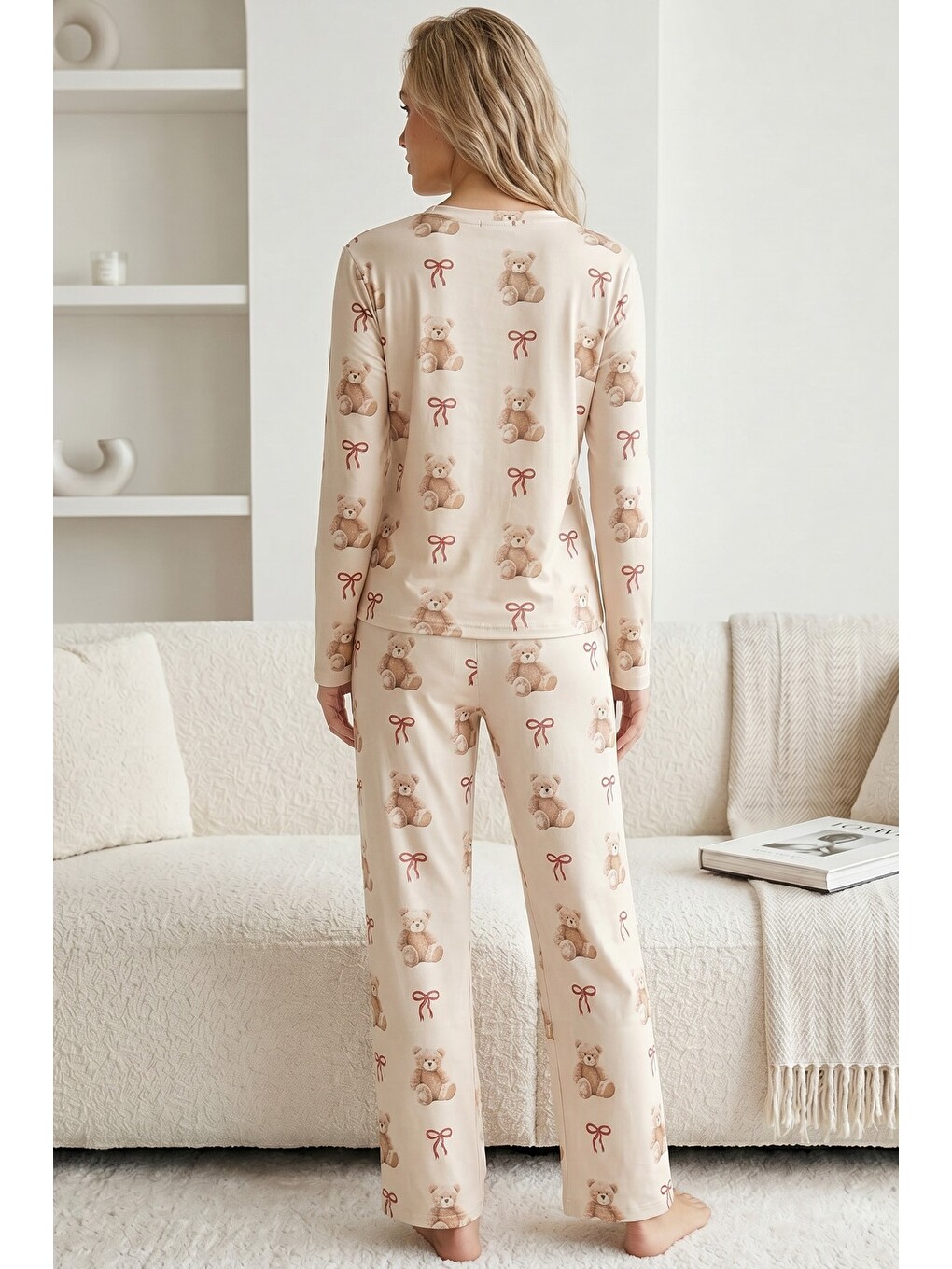 Ekru Pamuklu Elastanlı Örme Pijama Takım26240318-2