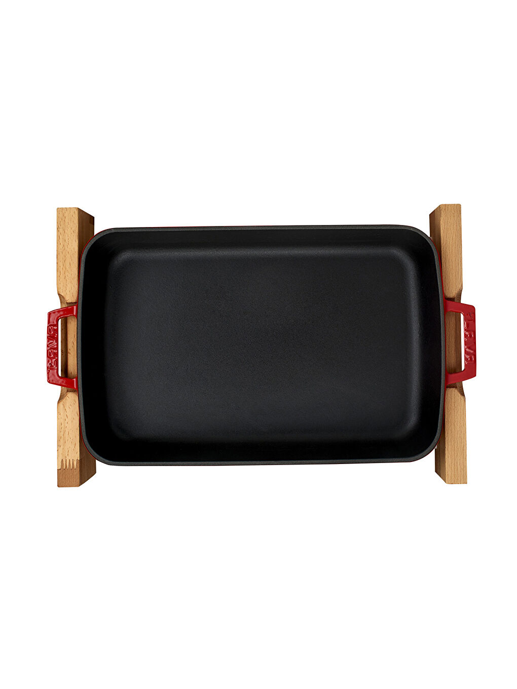 Kırmızı Dikdörtgen Rosto ve Fırın Tepsisi Kayın Servis Ahşabı Döküm Demir Yekpare Çift Kulplu Ölçü 22x30cm.-1