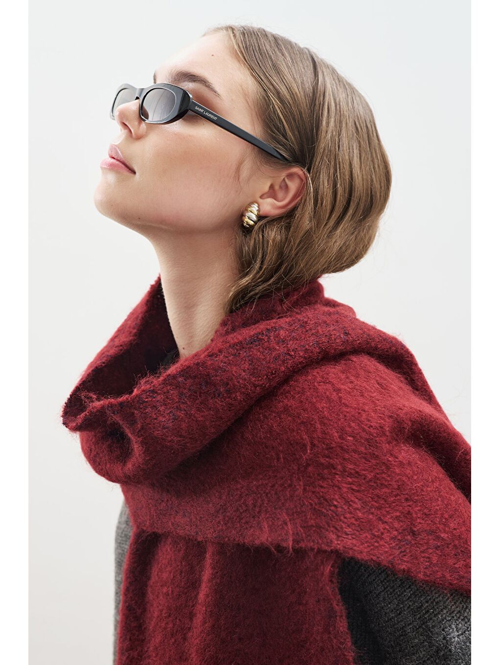 Şerit Detaylı Atkı Bordo-2