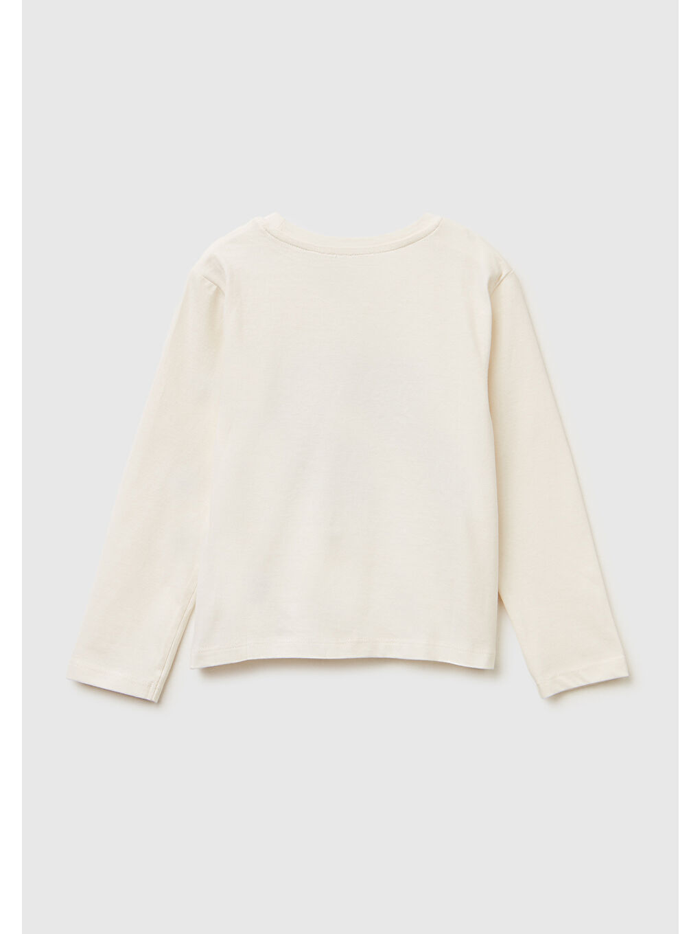 Kız Çocuk Ekru Önü Baskılı Hafif Kloş Bisiklet Yaka Uzun Kollu T-shirt-1