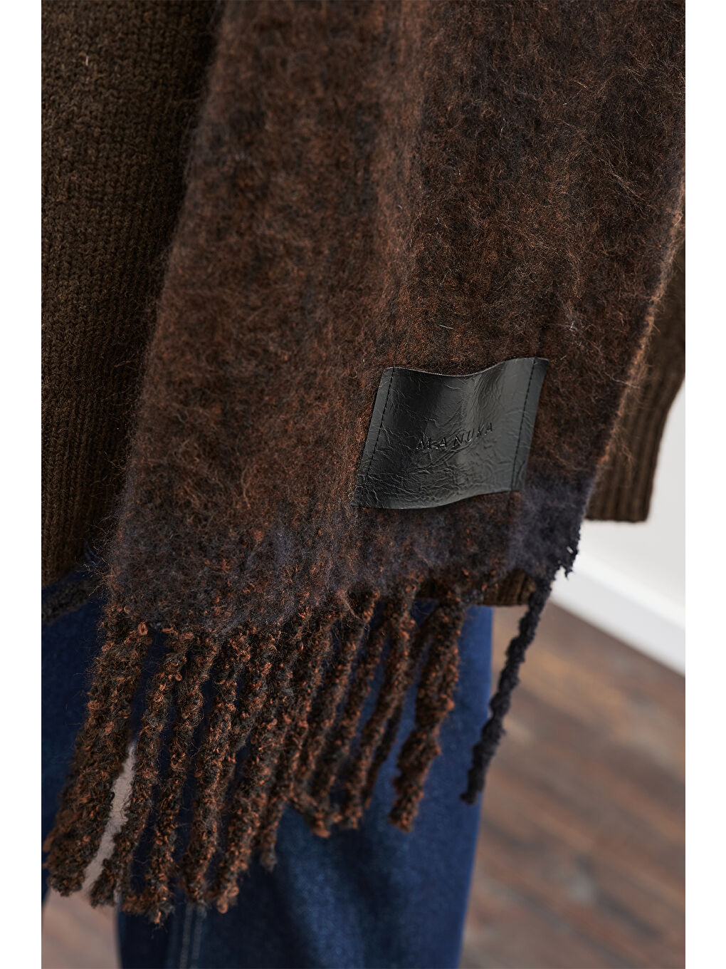 Şerit Detaylı Atkı Kahverengi-1