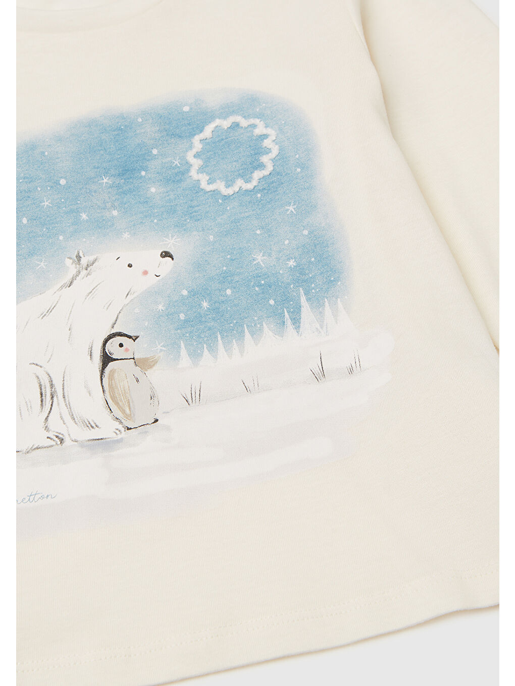 Kız Çocuk Ekru Önü Baskılı Hafif Kloş Bisiklet Yaka Uzun Kollu T-shirt-2