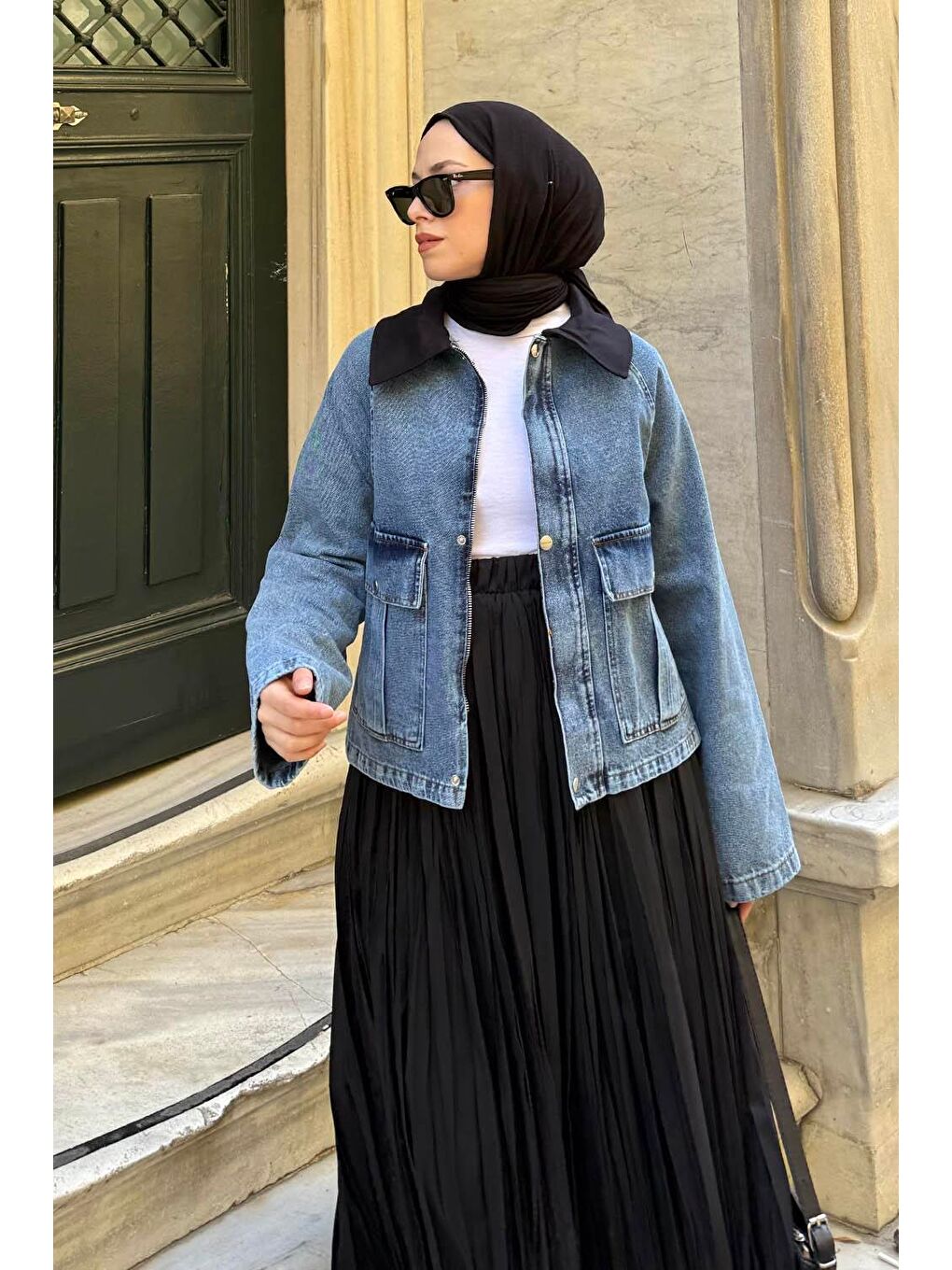 Çıtçıtlı Denim Ceket Mavi-2