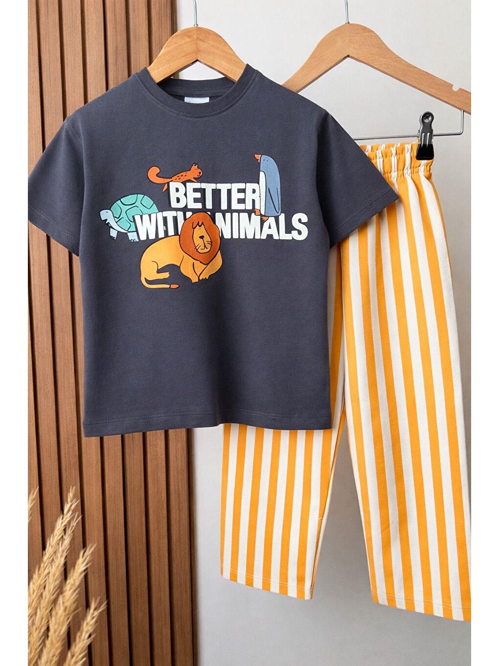 Karışık Erkek Çocuk Pamuklu Baskılı T-Shirt Ve Çizgili Takım-7