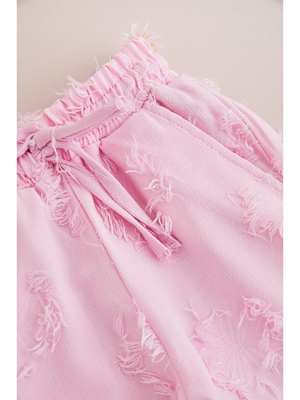 Pembe Püsküllü Beli Lastikli Kız Çocuk Palazzo Pantolon-1