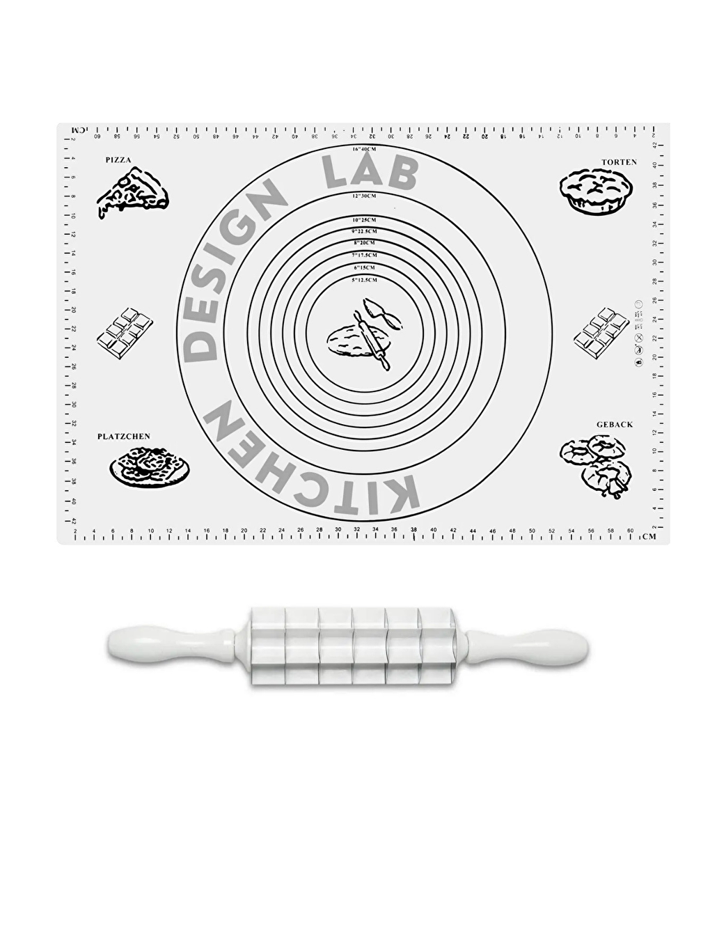 2'li Set Beyaz 45x65 cm Silikon Hamur Açma Matı Ve Kare Mantımatik Seti