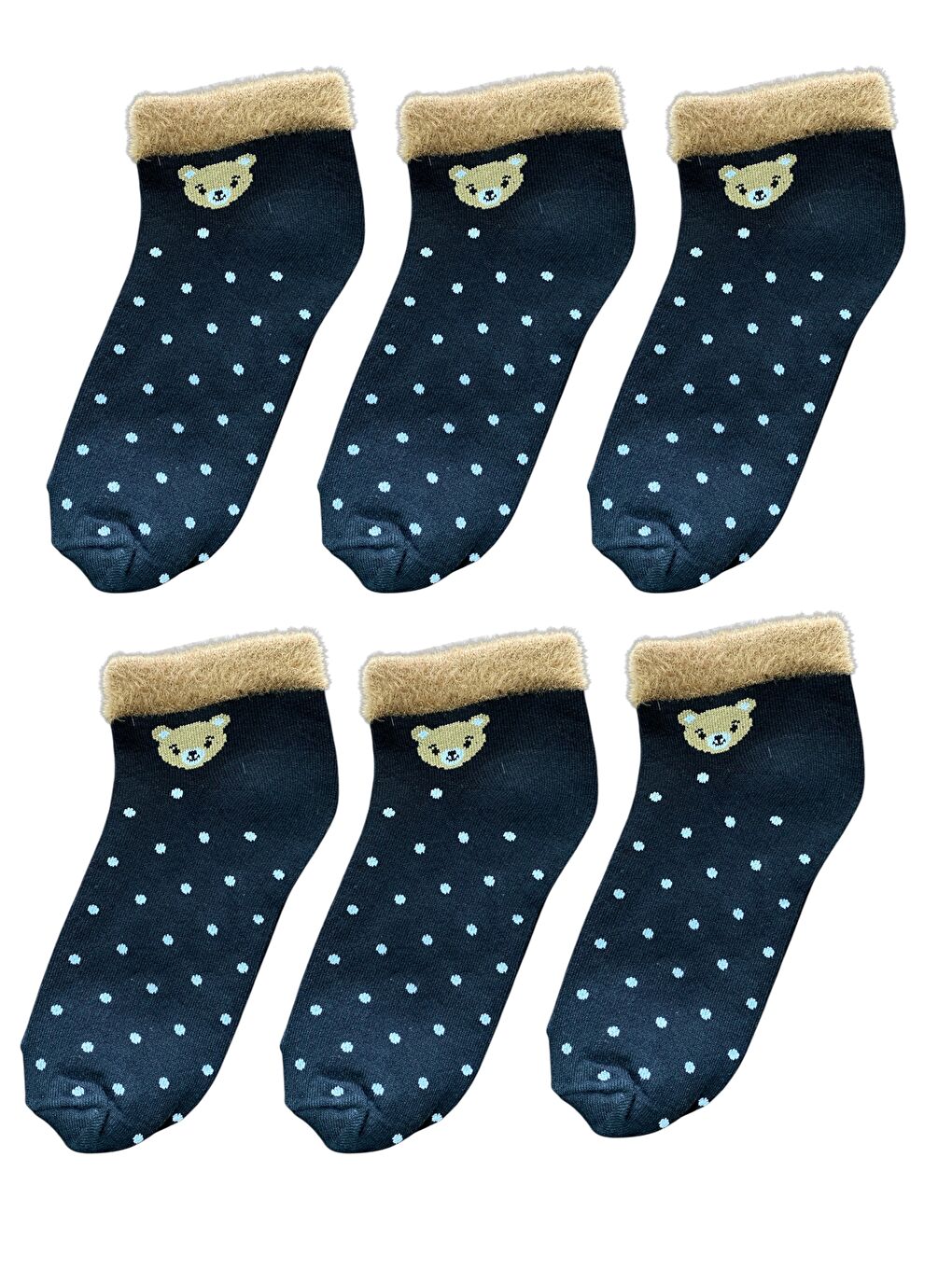 Siyah 6'lı Kadın Desenli Yumoş Kaliteli Patik Çorap