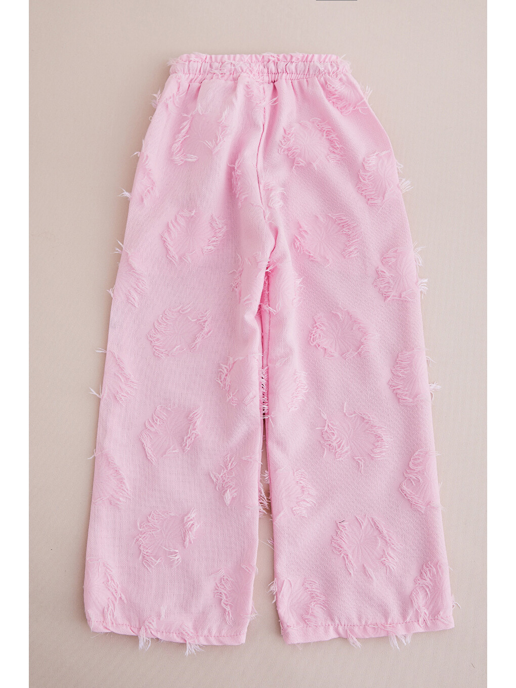 Pembe Püsküllü Beli Lastikli Kız Çocuk Palazzo Pantolon-2