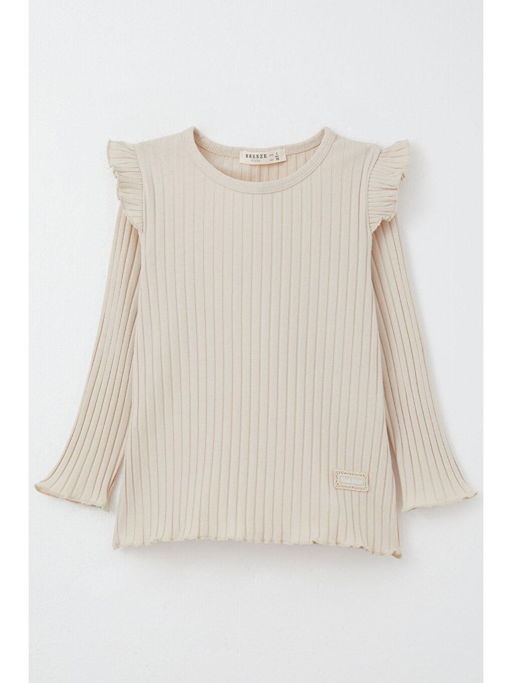 Kız Çocuk Uzun Kollu Tişört Arma Nakışlı Fırfırlı Bej (2-6 Yaş)