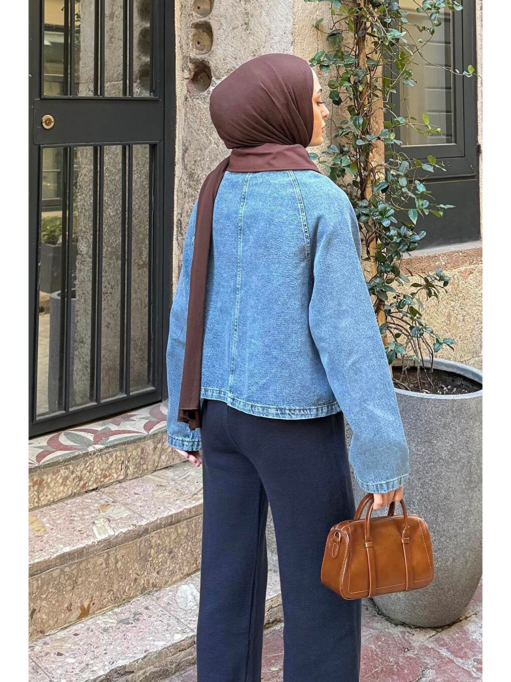Çıtçıtlı Denim Ceket Acı Kahverengi-3