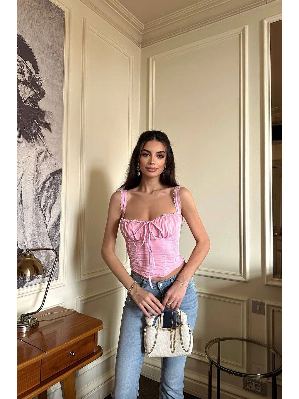 Kadın Pembe Dantelli Büstiyer 1041-2555