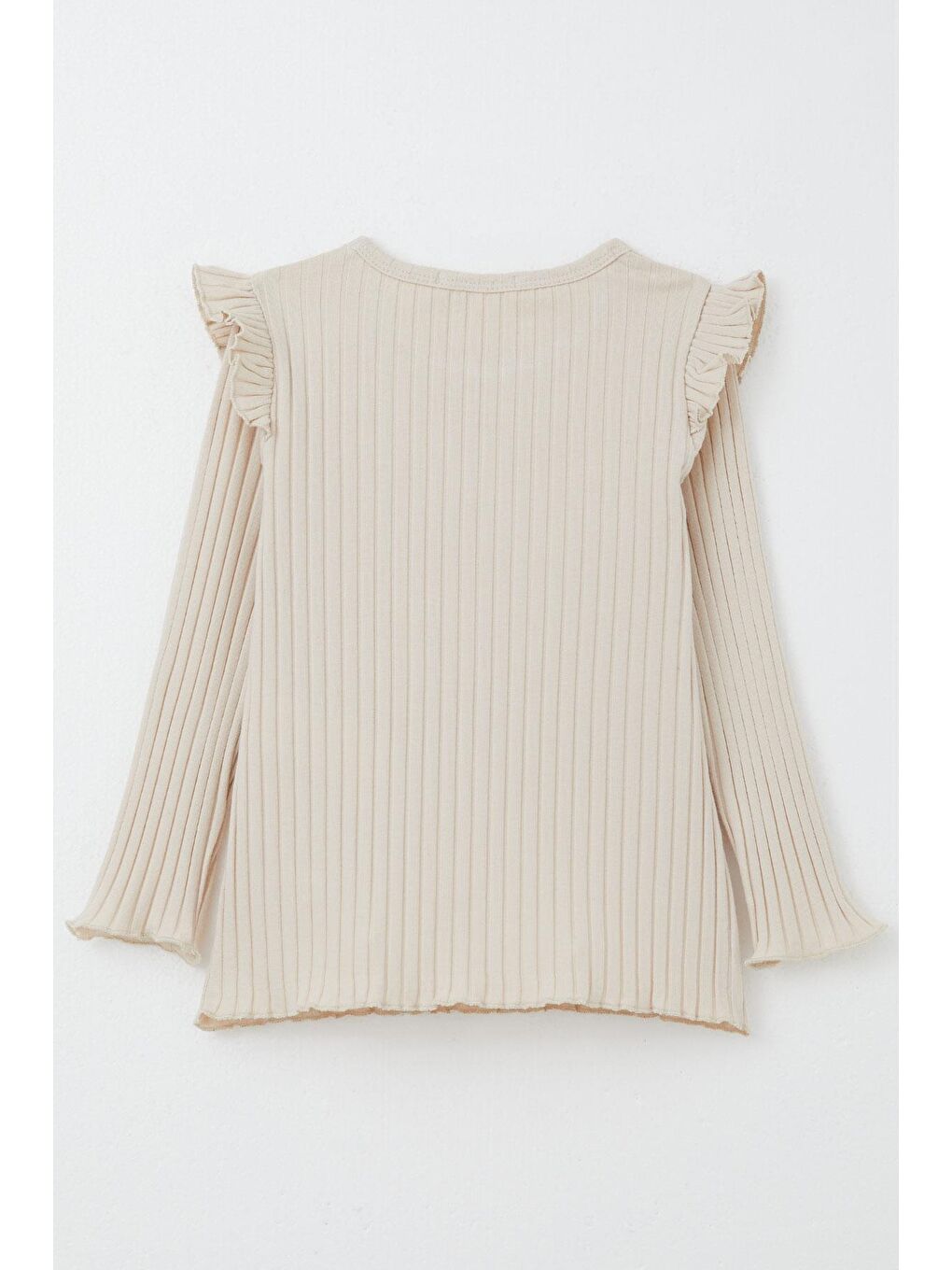 Kız Çocuk Uzun Kollu Tişört Arma Nakışlı Fırfırlı Bej (2-6 Yaş)-1
