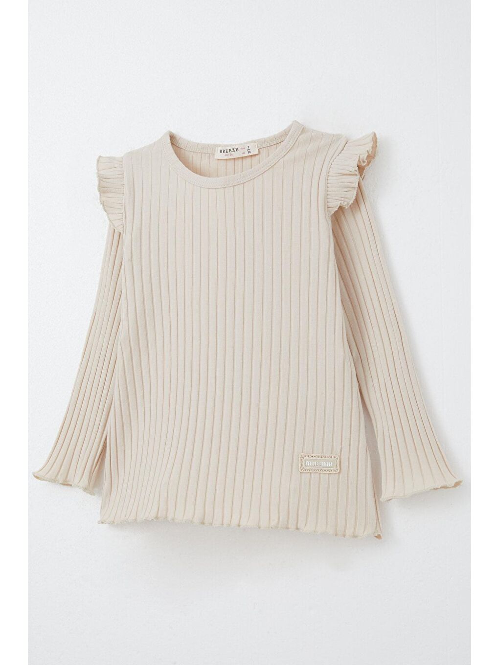 Kız Çocuk Uzun Kollu Tişört Arma Nakışlı Fırfırlı Bej (2-6 Yaş)-2