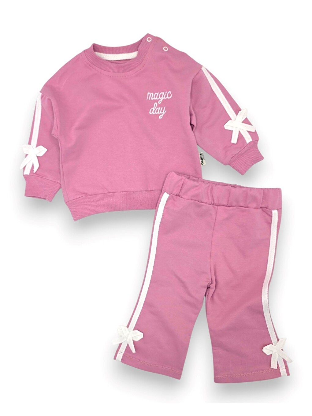 Pembe Kız Bebek Mevimlik Fiyonk Detaylı Nakışlı Mevsimlik Takım-2