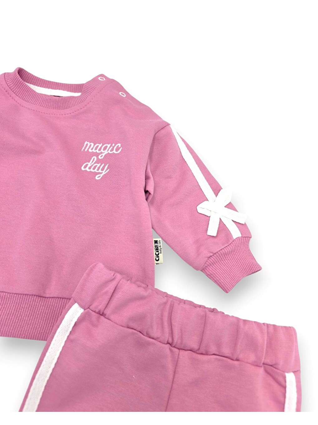 Pembe Kız Bebek Mevimlik Fiyonk Detaylı Nakışlı Mevsimlik Takım-5