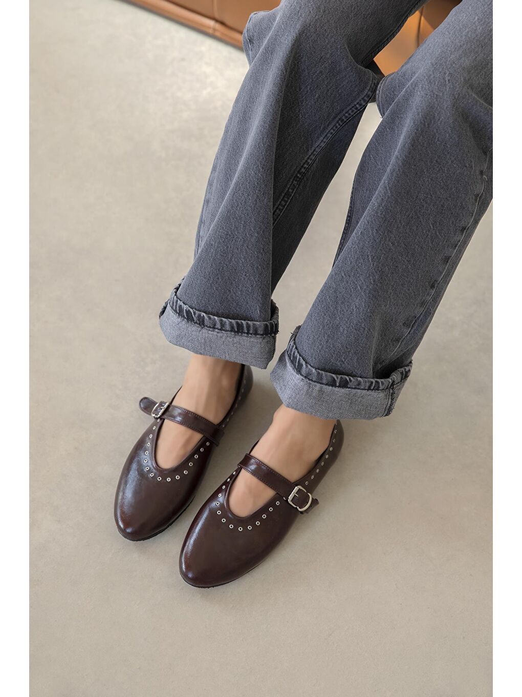 Abner  Kadın Drop Detay Kırışık Deri Babet Bordo-2