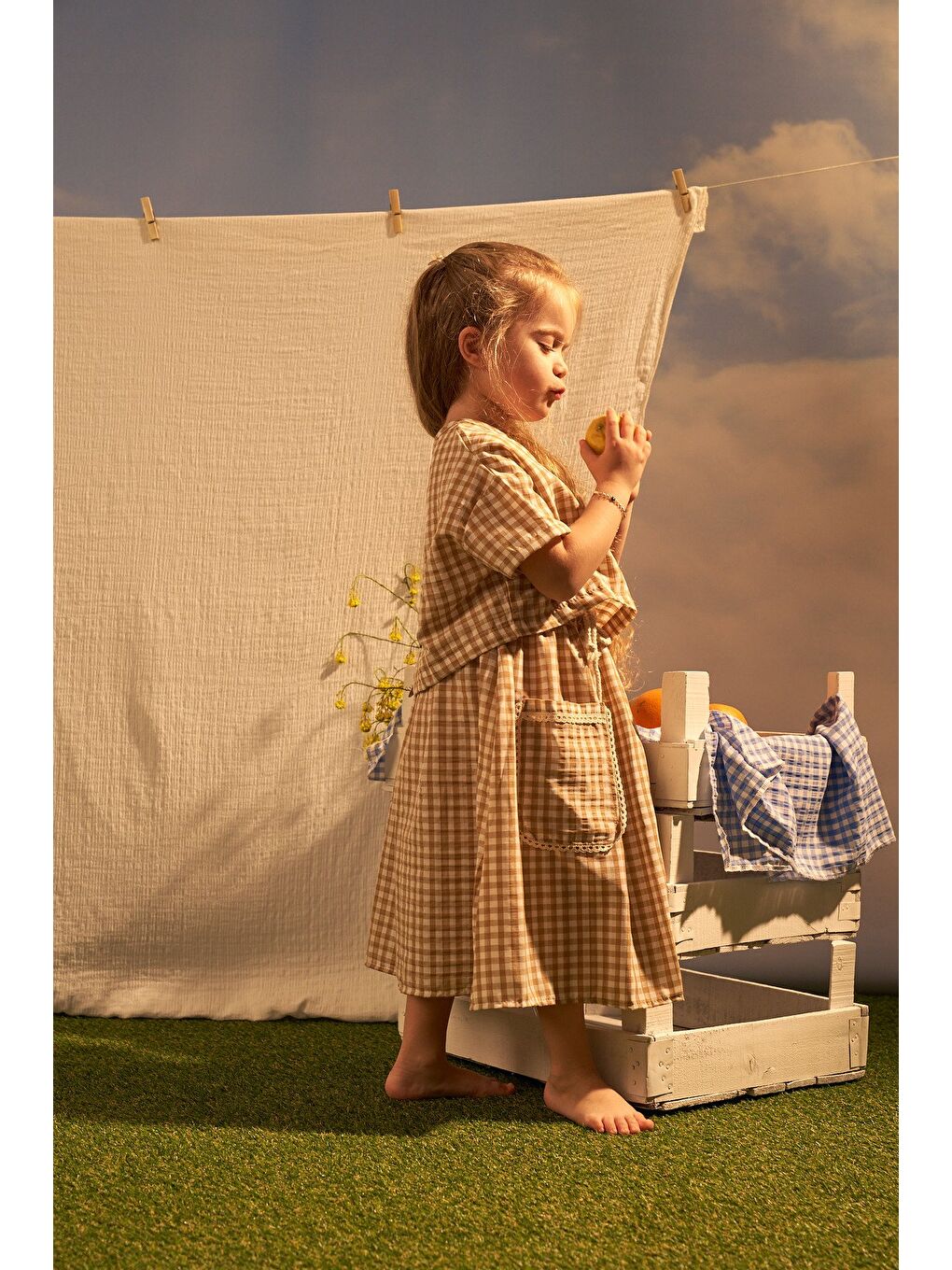 Bej Daisy Picnic Serisi Etekli Takım-1