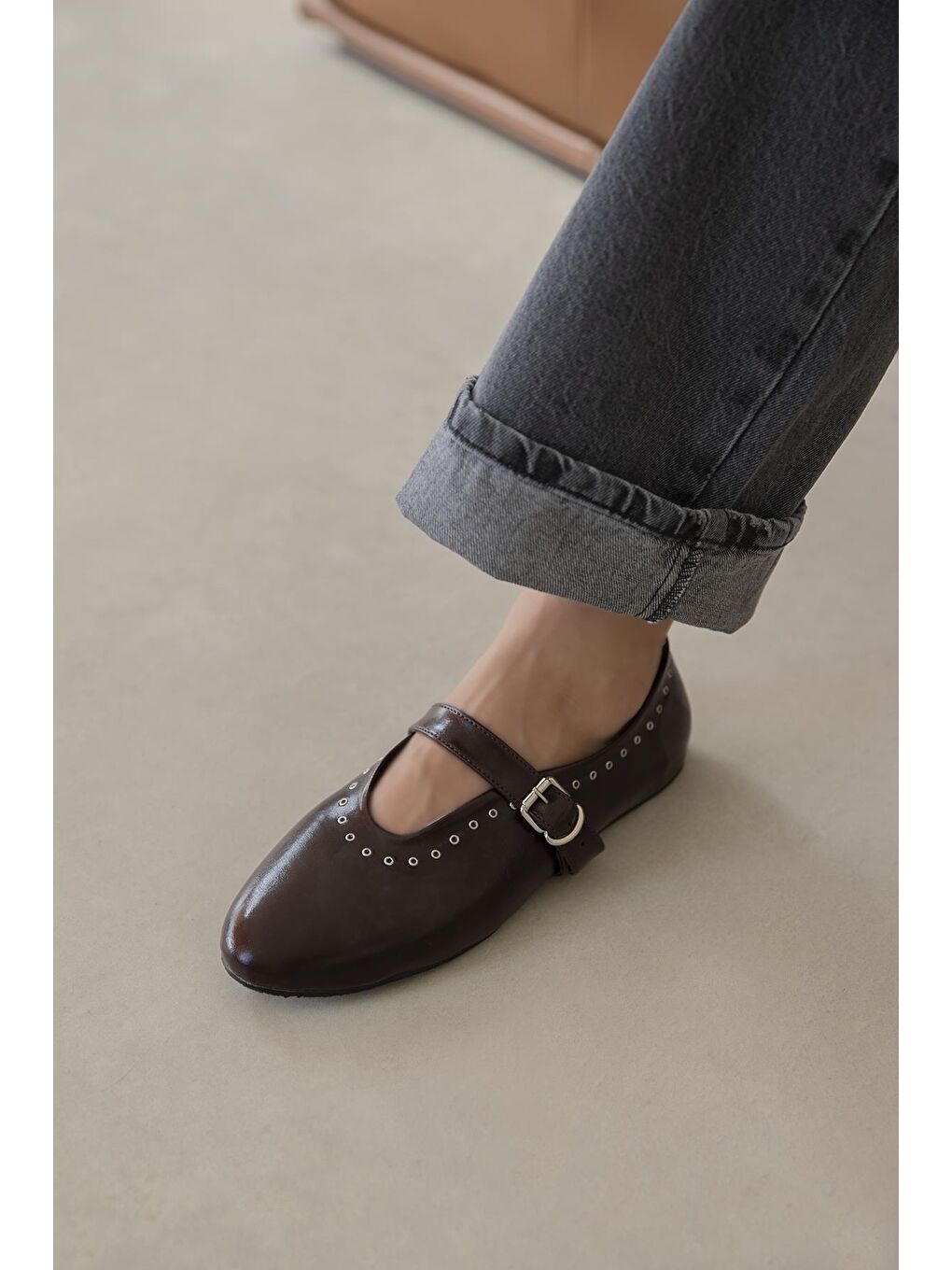 Abner  Kadın Drop Detay Kırışık Deri Babet Bordo-3