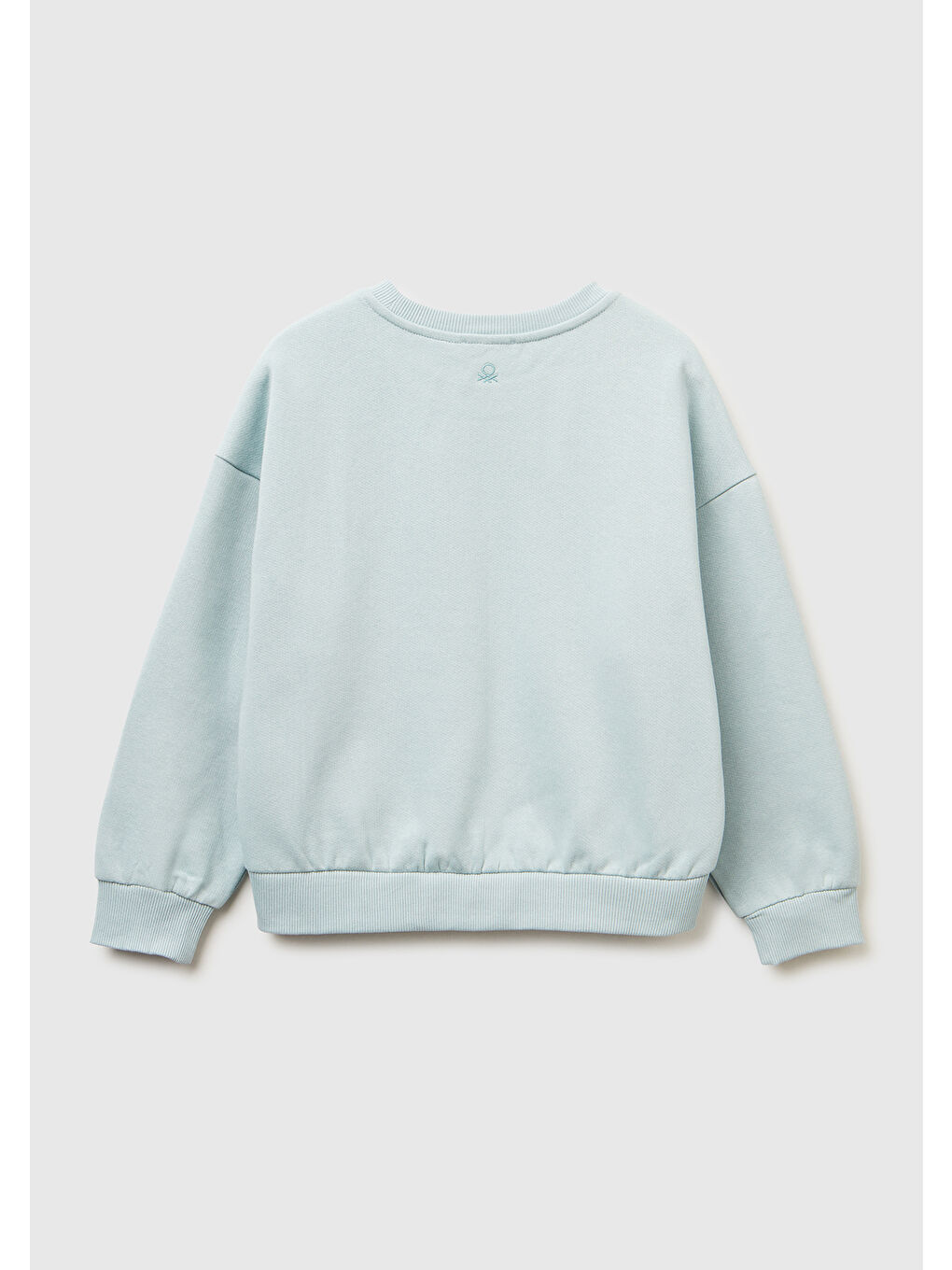 Kız Çocuk Su Yeşili Önü Kristal Aplikeli Logo İşlemeli Ribanalı Sweatshirt-1