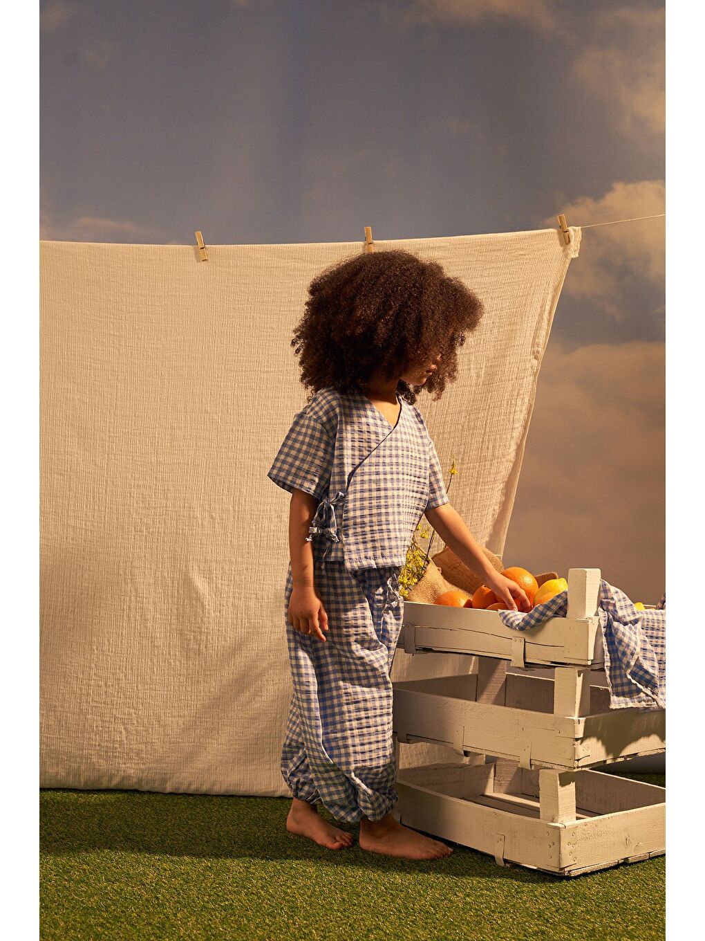 Mavi Daisy Picnic Serisi Kruvaze Takım-7