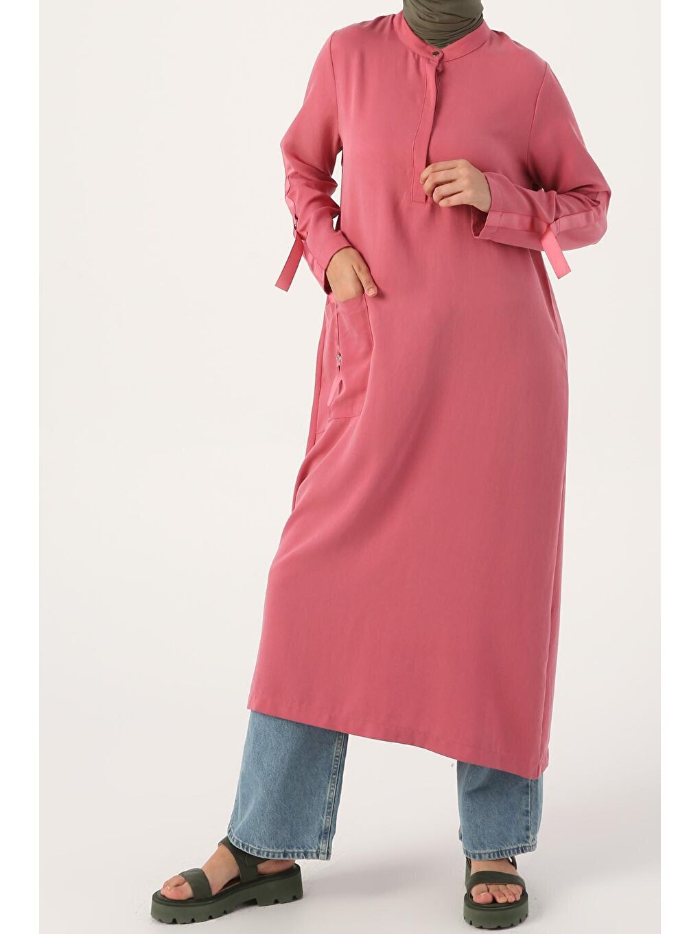 Pembe Gül Hakim Yaka Büyük Cepli Tunik