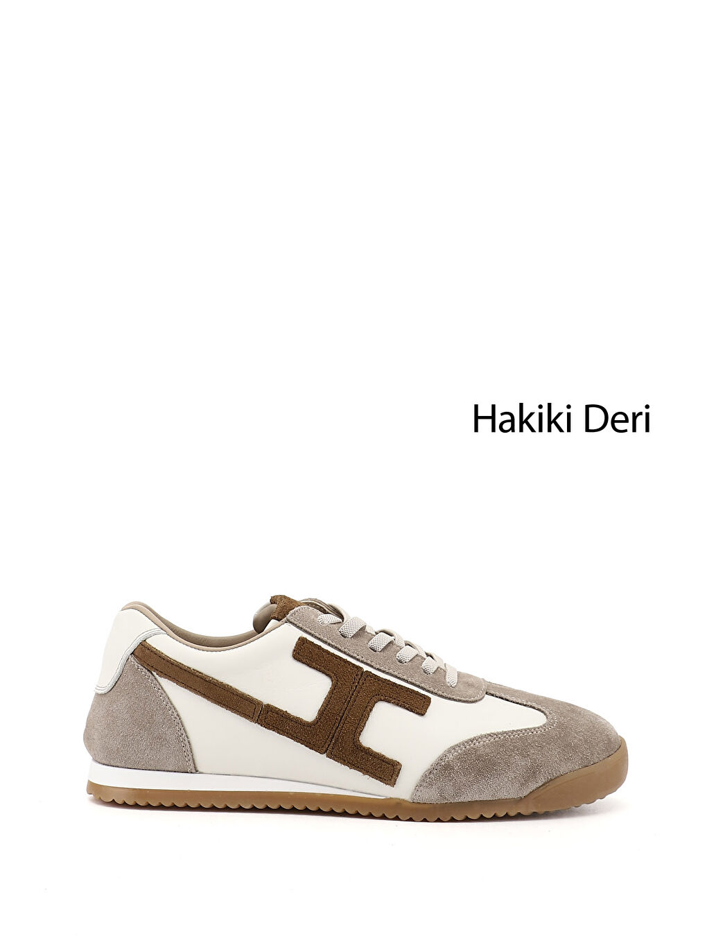Bej Kadın YENİ BEJ Lastik Bağcıklı Hakiki Deri Sneaker