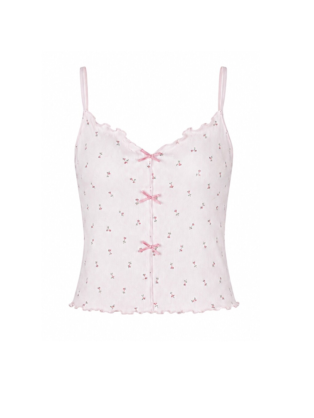 Pembe Kadın İnce Askılı Fiyonklu Pamuklu Şortlu Pijama Takımı-2